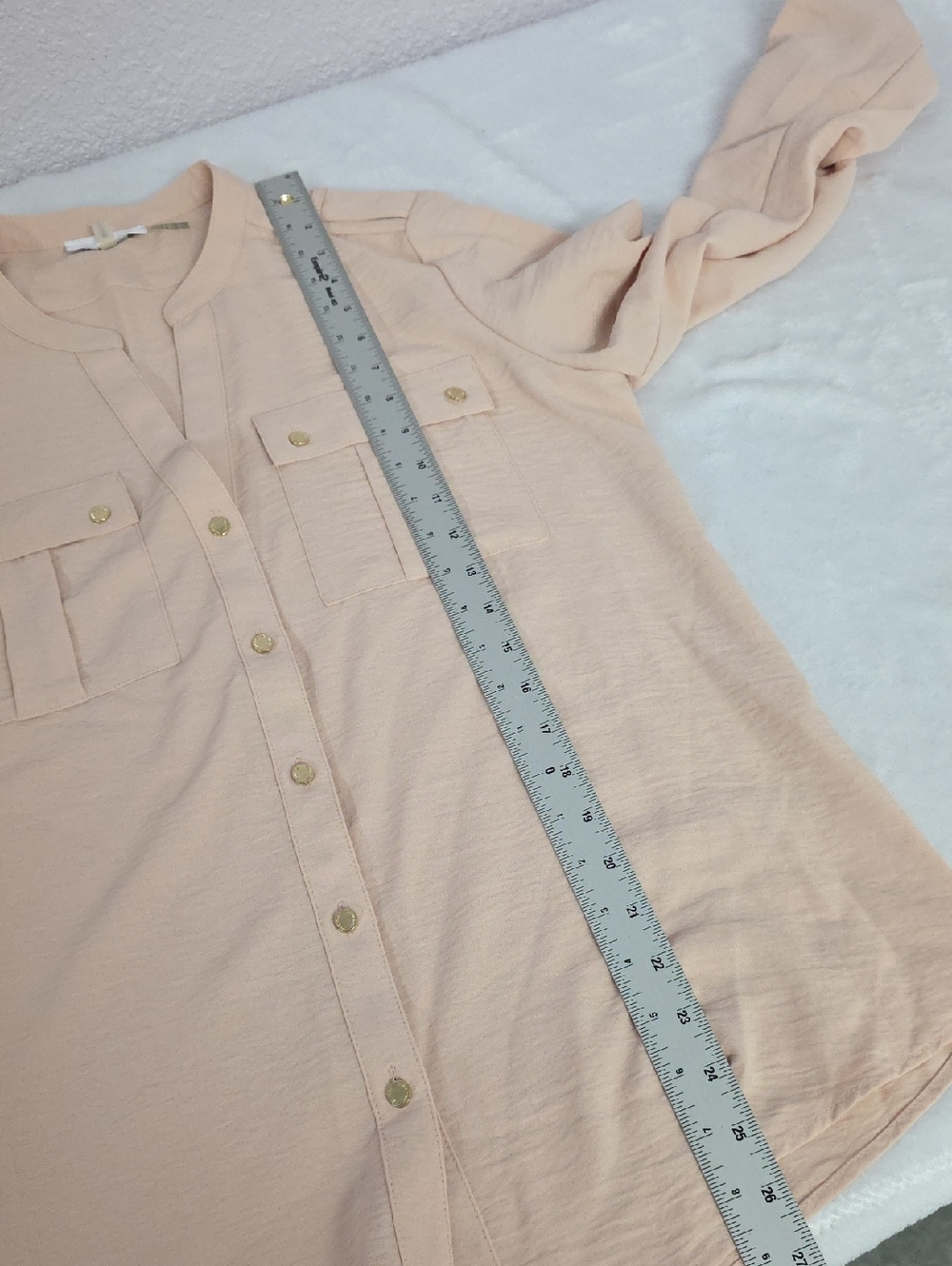 Calvin Klein Pink Button Down Gold Buttons Convertible Sleeves Size Medium - Picture 7 of 10